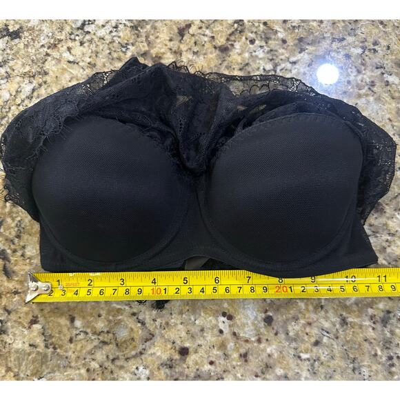 NWT Frederick's of Hollywood x Megan Fox Black lona Lace Ruffle Bandeau Bra SZ S - Picture 8 of 12